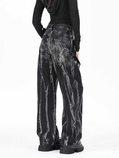 Washed Graphic Patch Baggy Jeans 