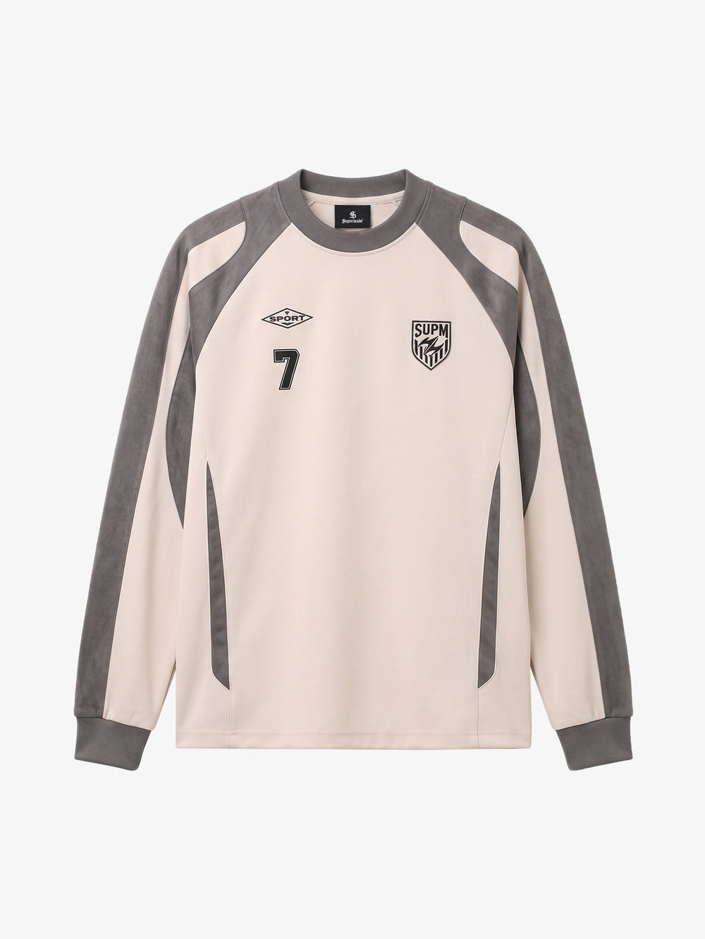 Color Block Embroidered Suede Long Sleeve Tee