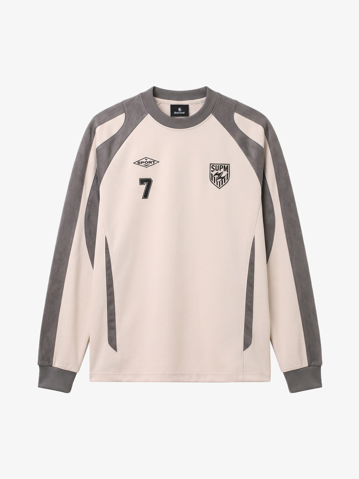Color Block Embroidered Suede Long Sleeve Tee