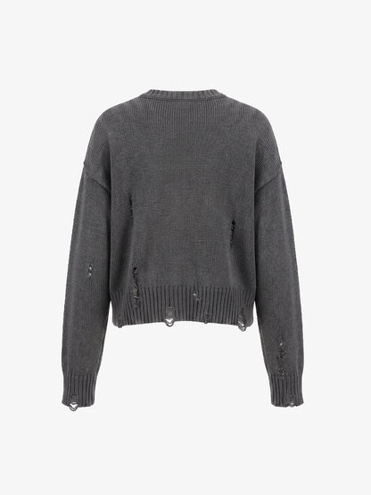 Graphic Distressed Knit Sweater