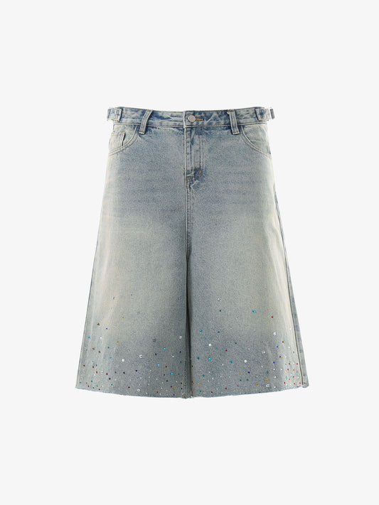 Rhinestone Embellished Denim Shorts