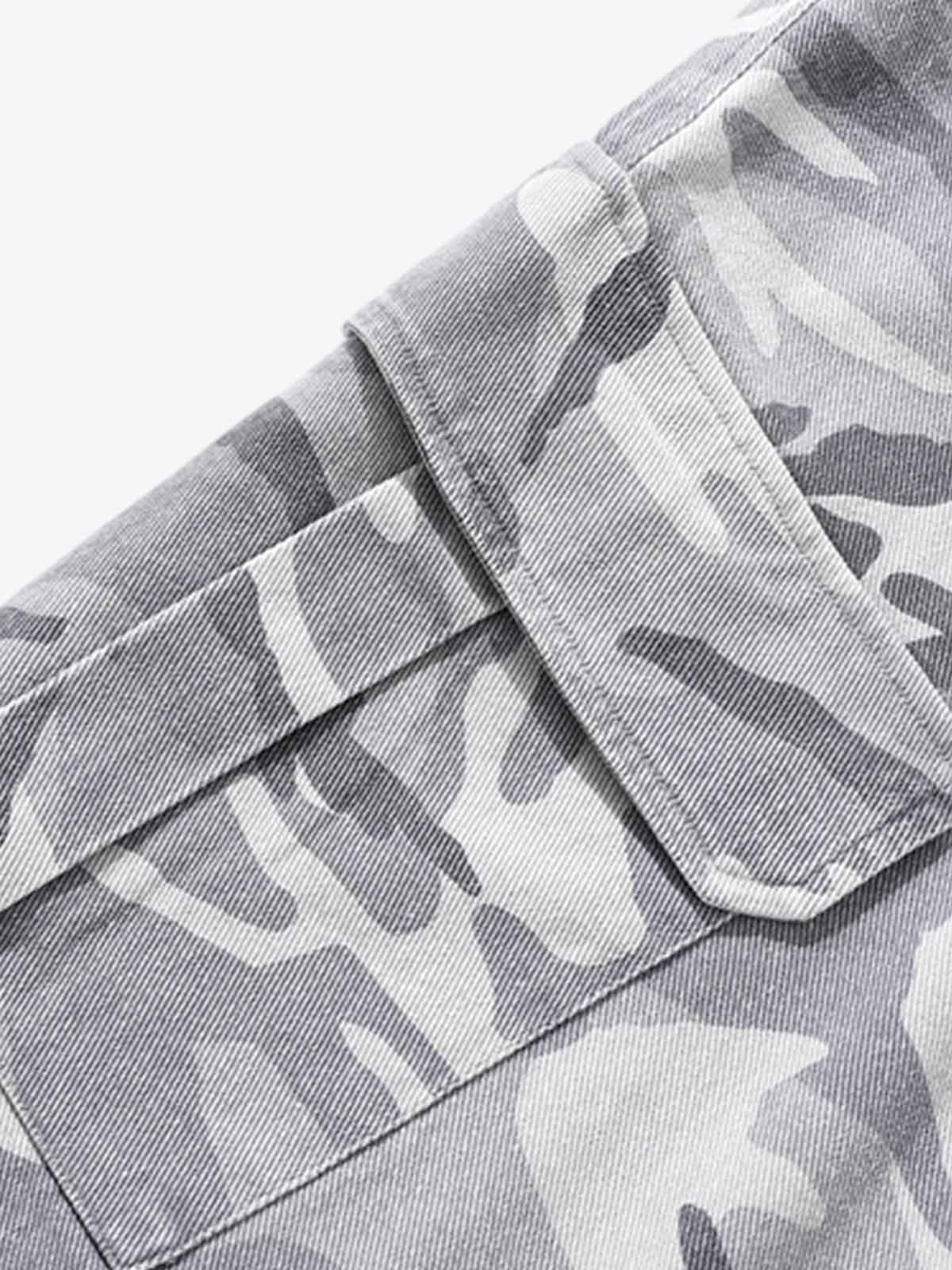 Vintage Washed Camouflage Machete Wide Leg Cargo Shorts 