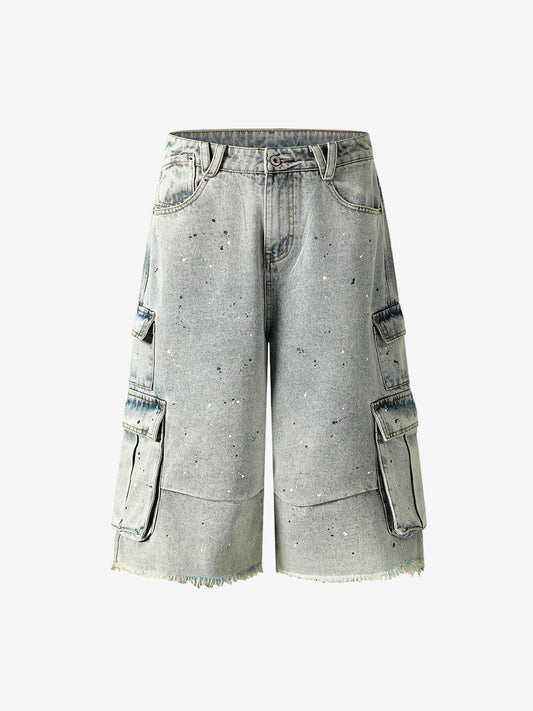Sticker Distressed Washed Denim Jort 