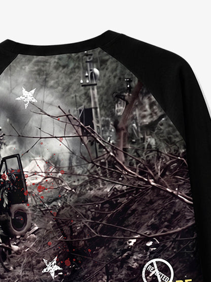 All-Over Battlefield Anti-War Graphic Raglan Long Sleeve Tee