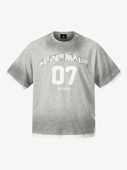 Heather Grey Oversized Cropped T-Shirt – Contrast Ribbed Cuffs & Hem