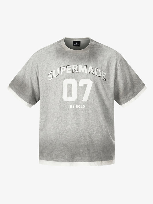 Heather Grey Oversized Cropped T-Shirt – Contrast Ribbed Cuffs & Hem
