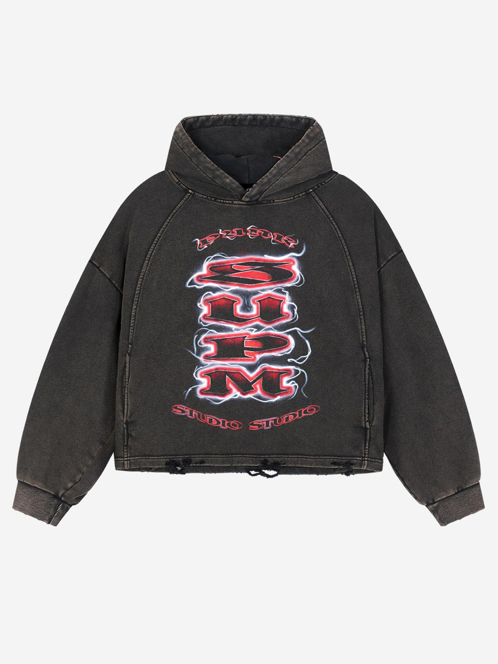 Logo Lightning Graphic Washed Distressed Hoodie