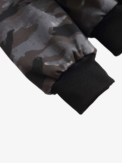 Camoflage Faux Fur Collar Zip Design Bomber Jacket 