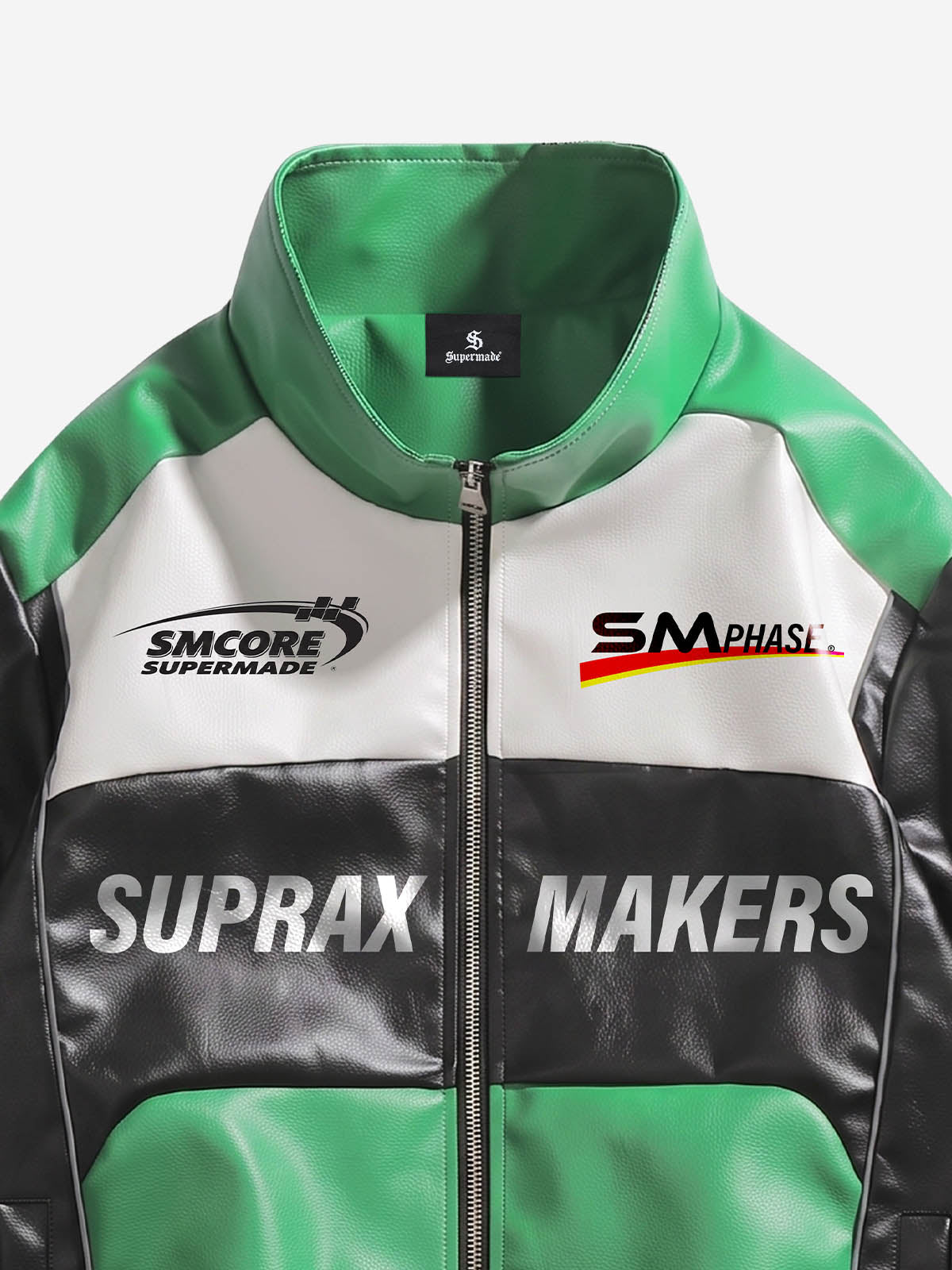 Asymmetric Racing Graphic Color Block Faux Leather Jacket