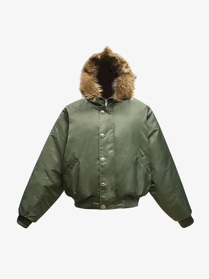 Winter Essential Bomber Jacket with Faux Fur Hood Trim for Ultimate Warmth and Style 