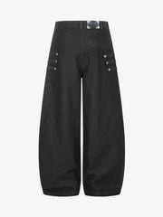Military Napoleon Raw Denim Barrel Baggy Jeans