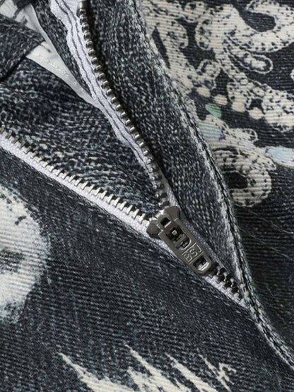 Digital 3D Graphic Distressed Denim Jeans