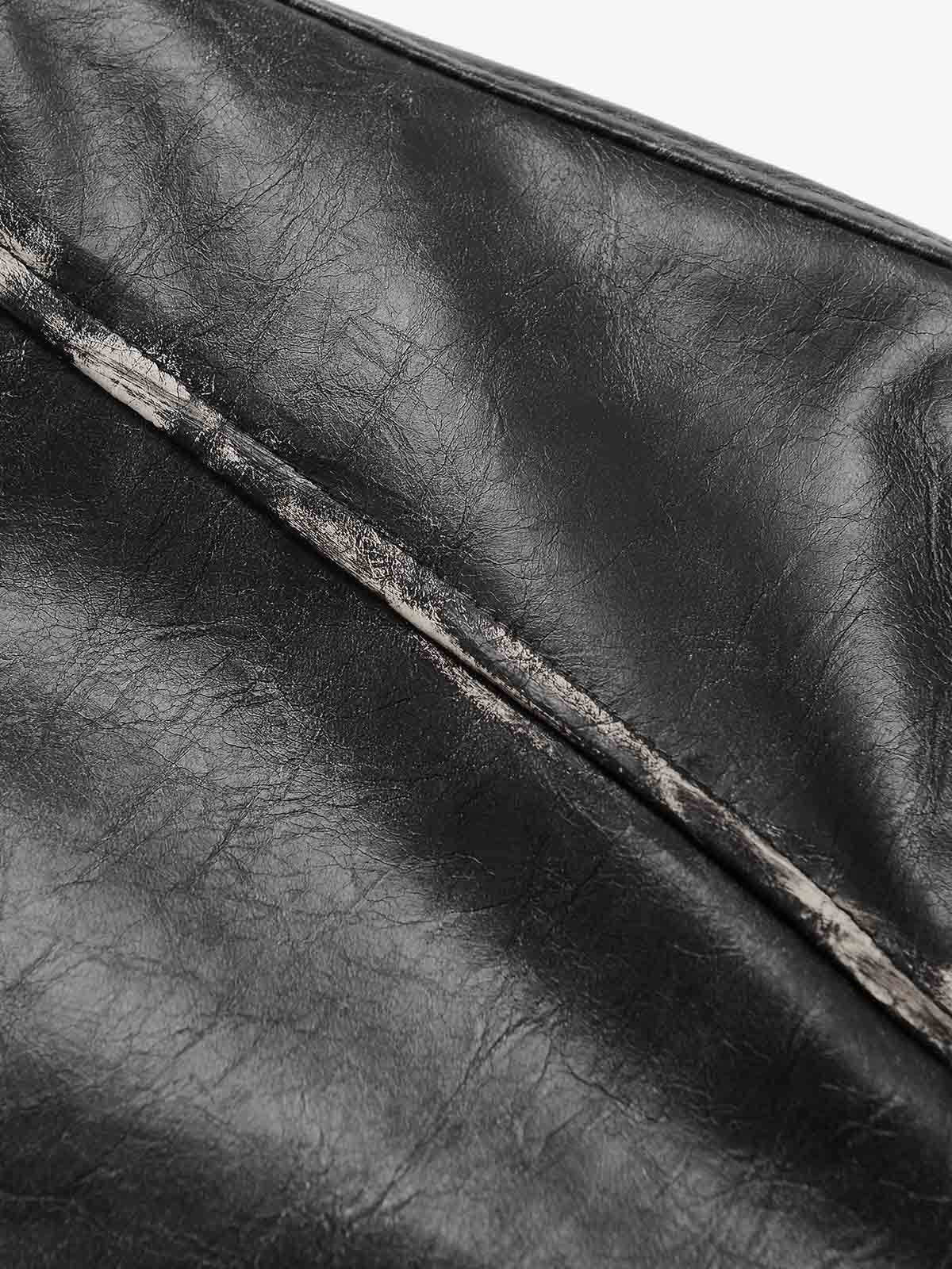 Retro Leather Stand-Collar Elastic Hem Jacket 