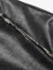 Retro Leather Stand-Collar Elastic Hem Jacket 