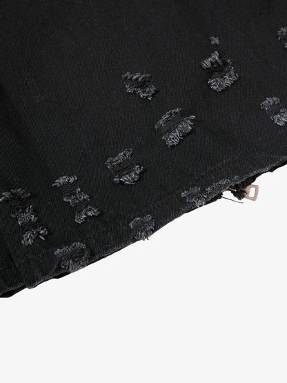 Deconstructed Zipper-Spliced Whiskered Raw-Hem Jeans