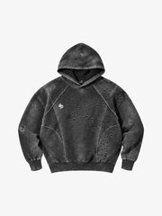 Washed Eyelet Distressed Hoodie & Curved-Leg Sweatpants Set