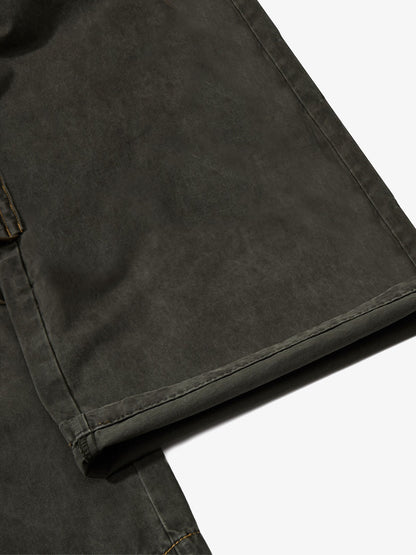 Retro punk style multi-pocket wide-leg cargo pants with rivet pleats and logo print design. 