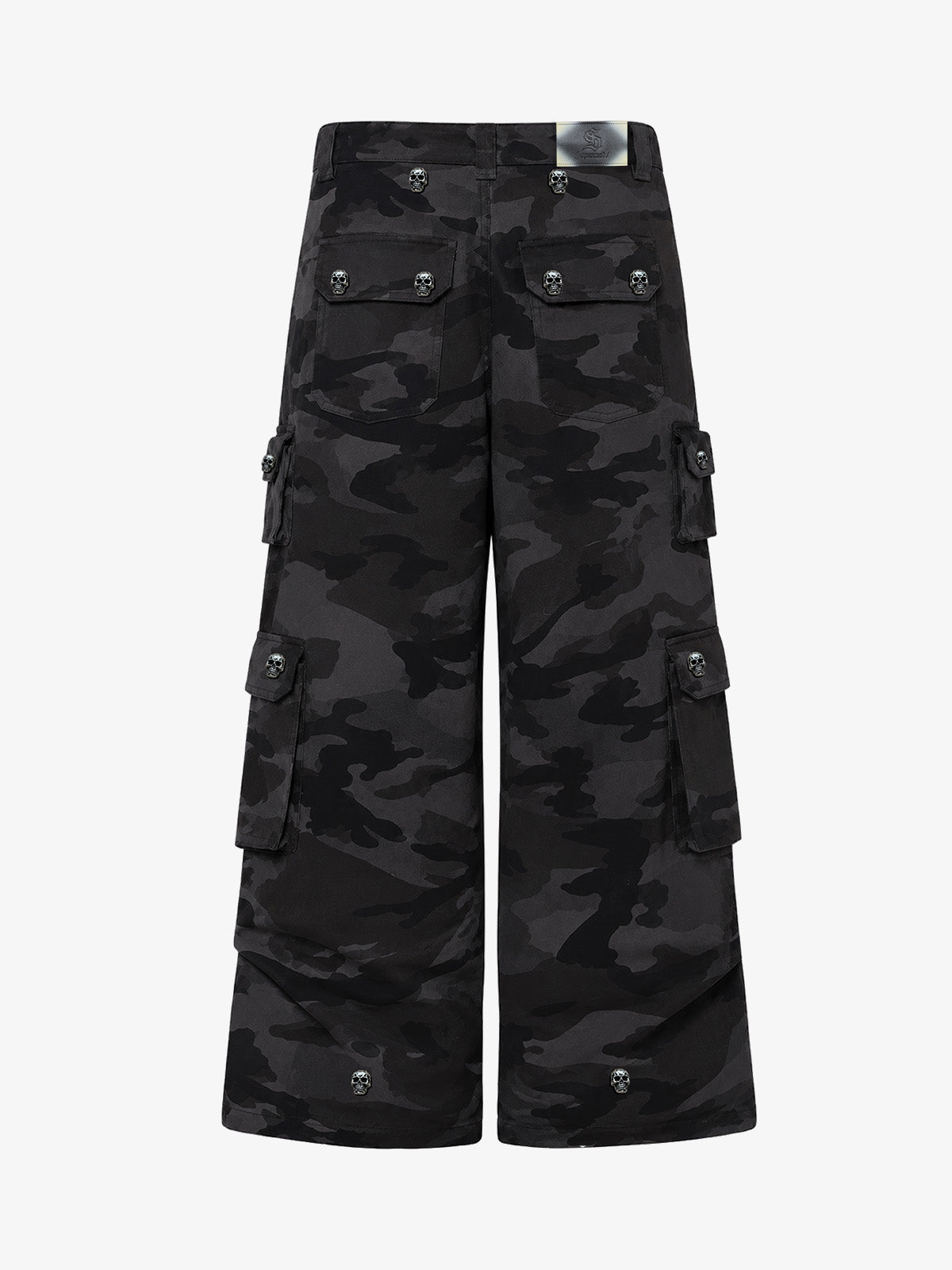 Dark Camo Cargo Pants with Skull Rivet Detail