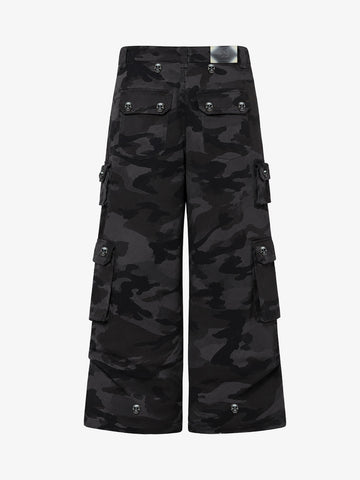 Dark Camo Cargo Pants with Skull Rivet Detail