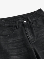 Script Letter Graphic Washed Jeans