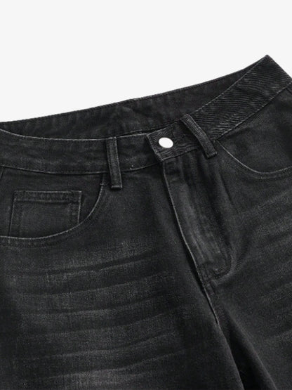 Script Letter Graphic Washed Jeans