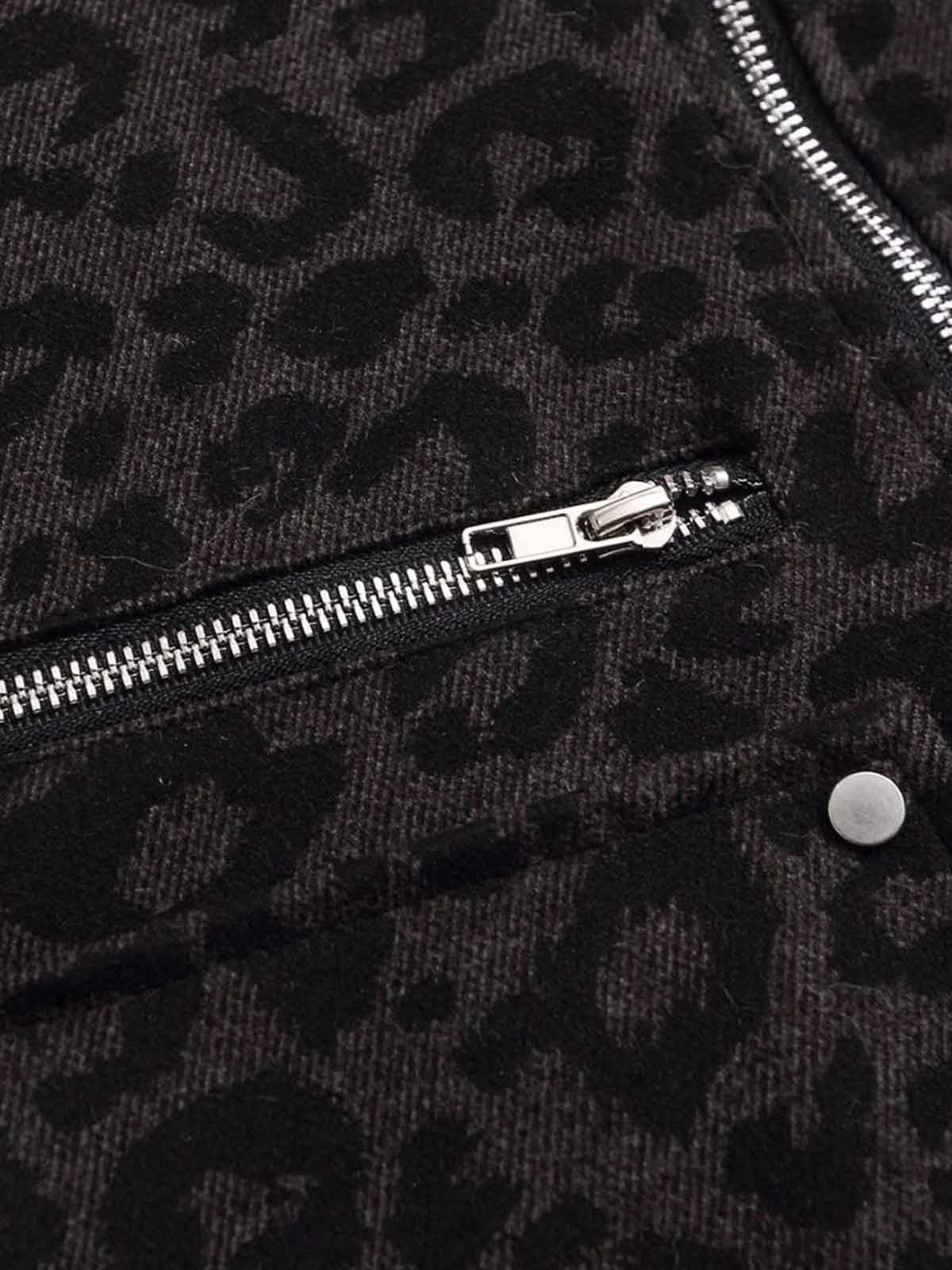 Retro Faux Fur Trimmed Hood Leopard Print Bomber Jacket 