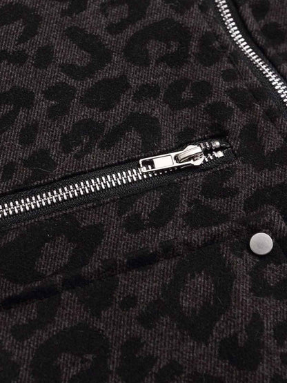 Retro Faux Fur Trimmed Hood Leopard Print Bomber Jacket 