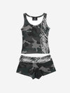 Conjunto de tanque con estampado de grafiti y camuflaje Y2K