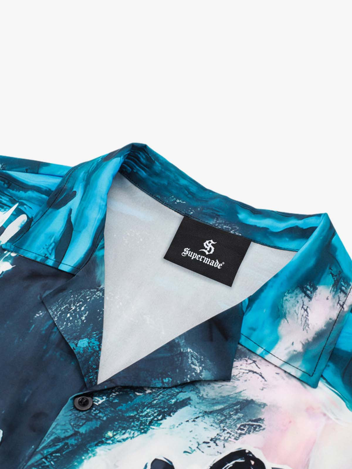 Blue Abstract Oil Painting Camp Collar Boxy Shirt 