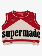 Distressed Logo Graphic Cropped Sweater Vest
