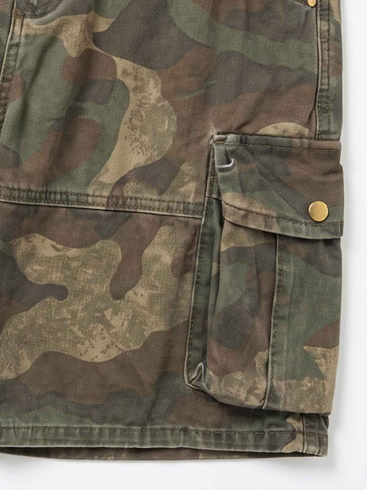 Distressed Camouflage Workwear Wide-leg Shorts