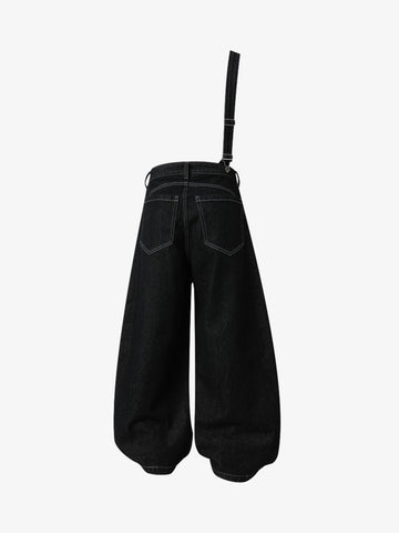 Detachable One-Shoulder Denim Overalls 
