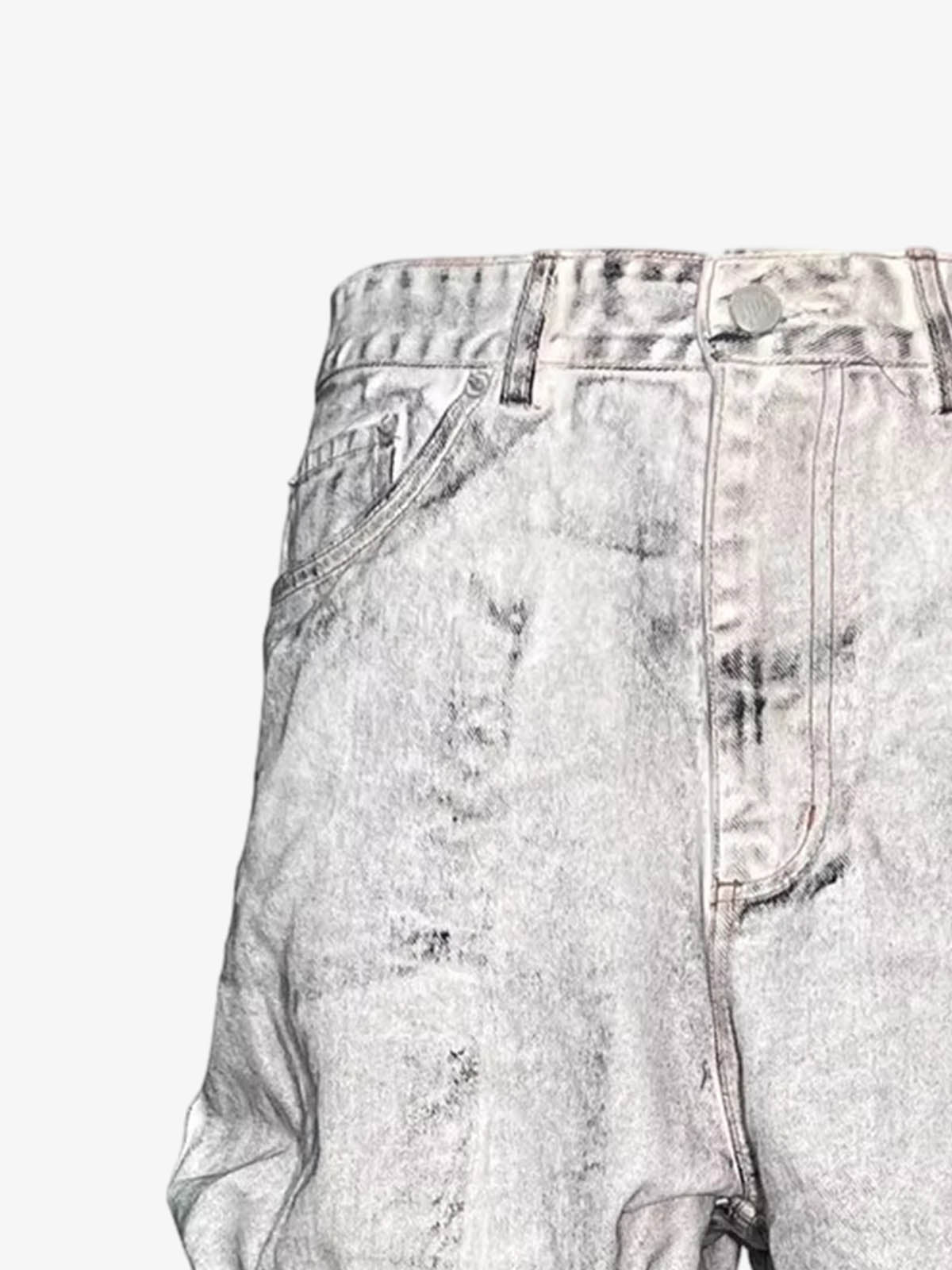 Distressed Ruched Wide Leg Denim Jeans