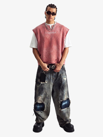 Vintage Washed Distressed Angel Graphic Sleeveless T-Shirt