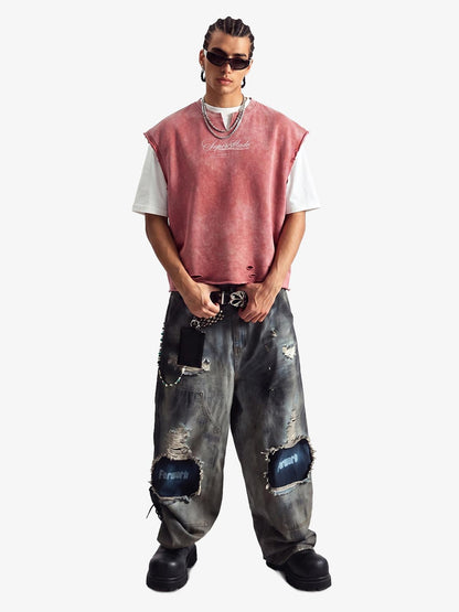 Vintage Washed Distressed Angel Graphic Sleeveless T-Shirt