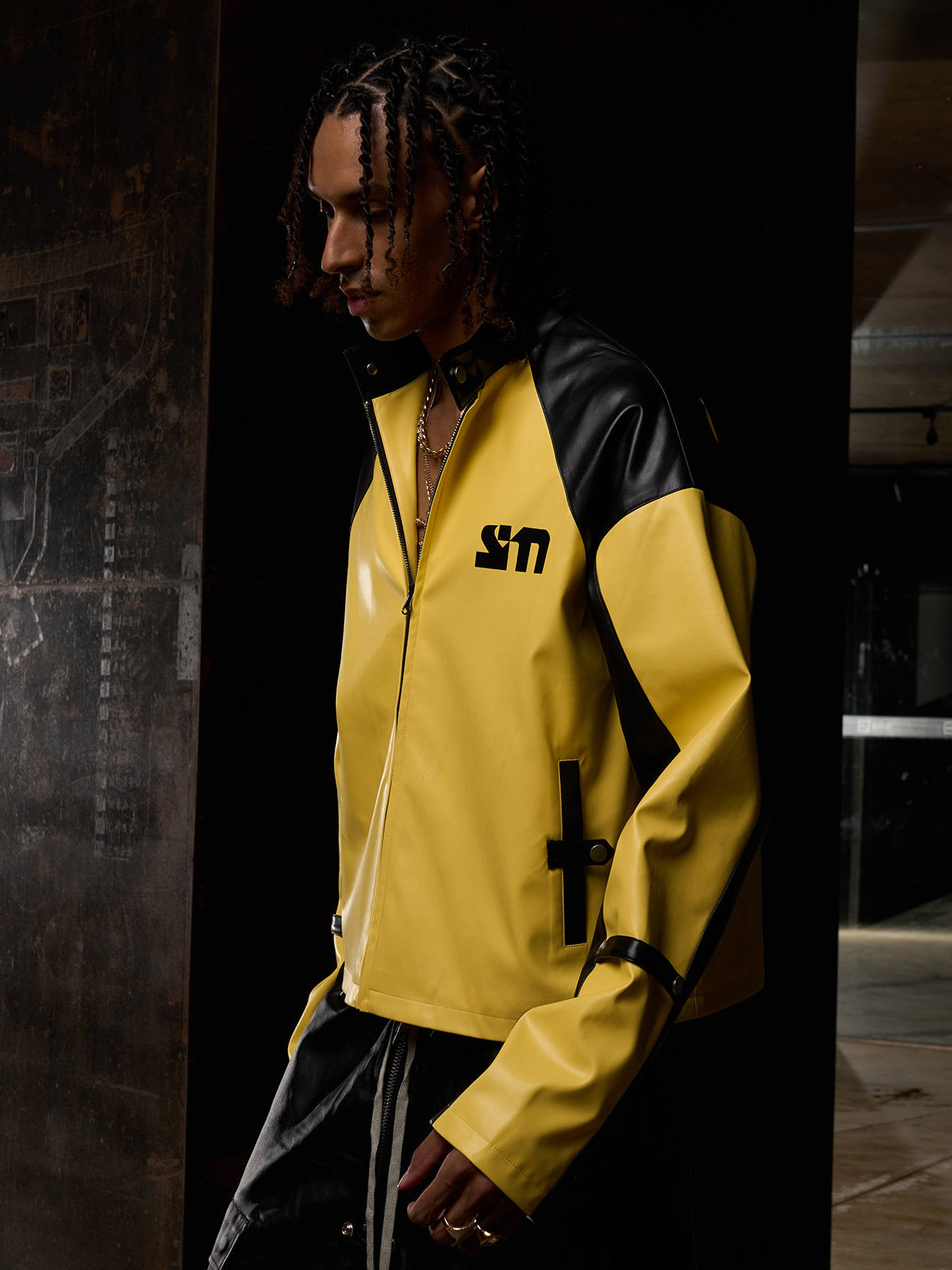 Original Contrast Color Leather Jacket 