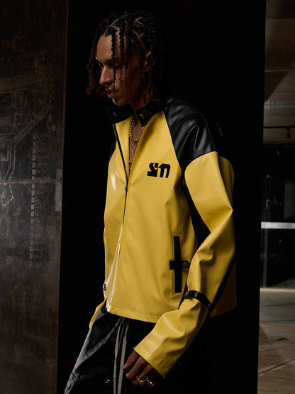 Original Contrast Color Leather Jacket 