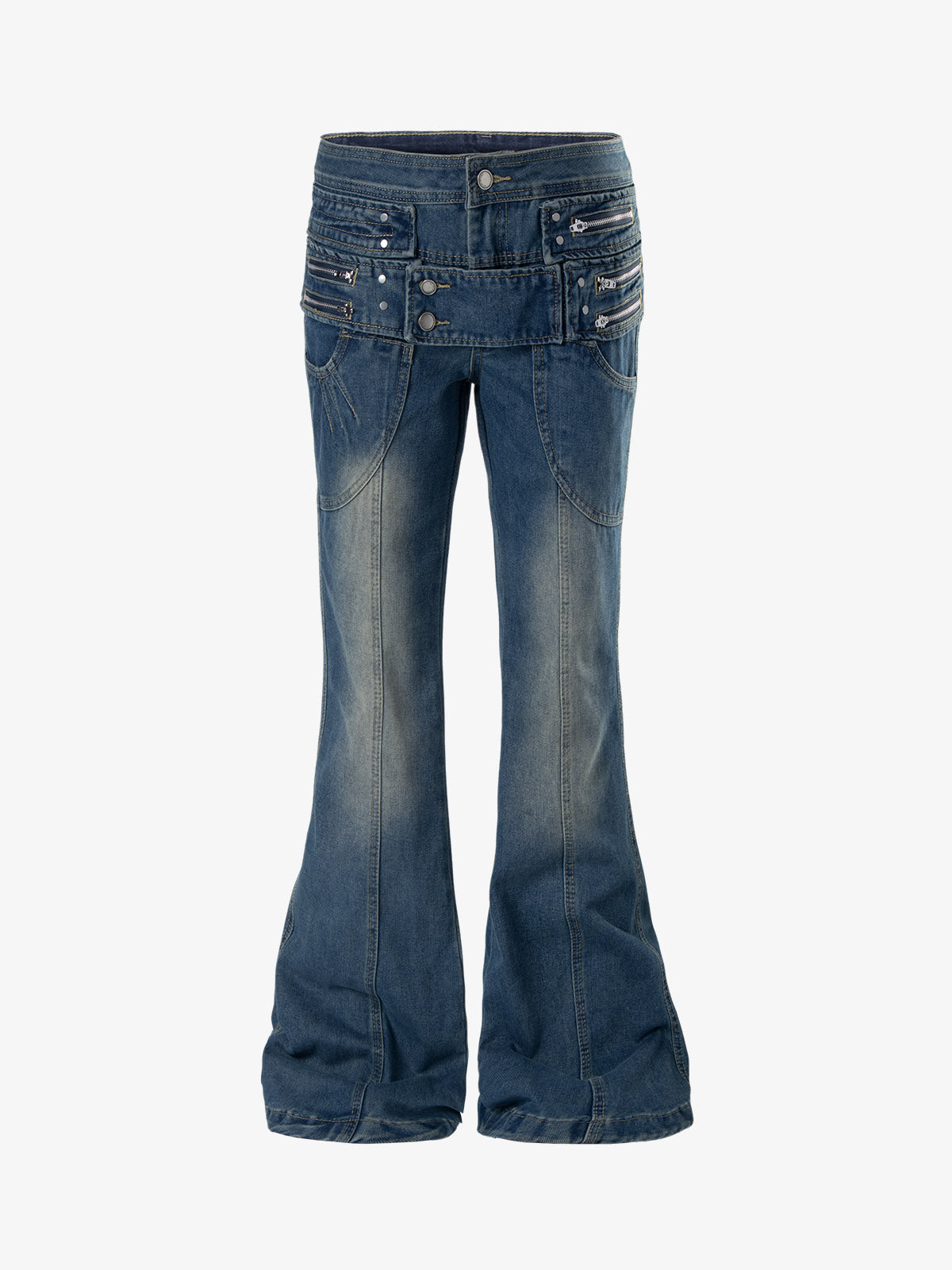 Low Rise Multi-Zip Bootcut Jeans