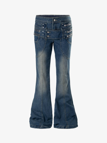 Low Rise Multi-Zip Bootcut Jeans