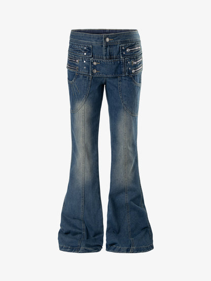 Low Rise Multi-Zip Bootcut Jeans