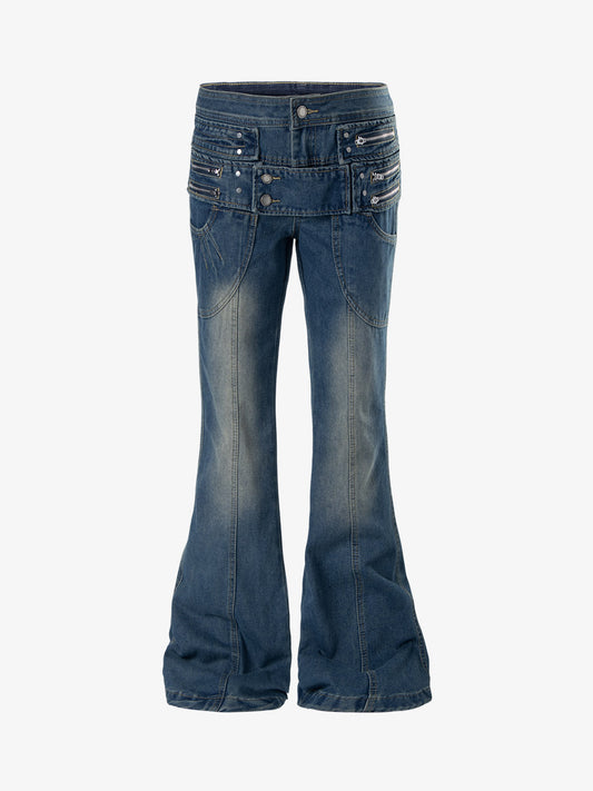 Low Rise Multi-Zip Bootcut Jeans