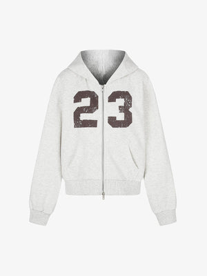 Thesupermade Distressed Number Print Regular Fit Pullover Hoodie