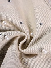 Pearl Embellished Light Wash Denim Shorts 