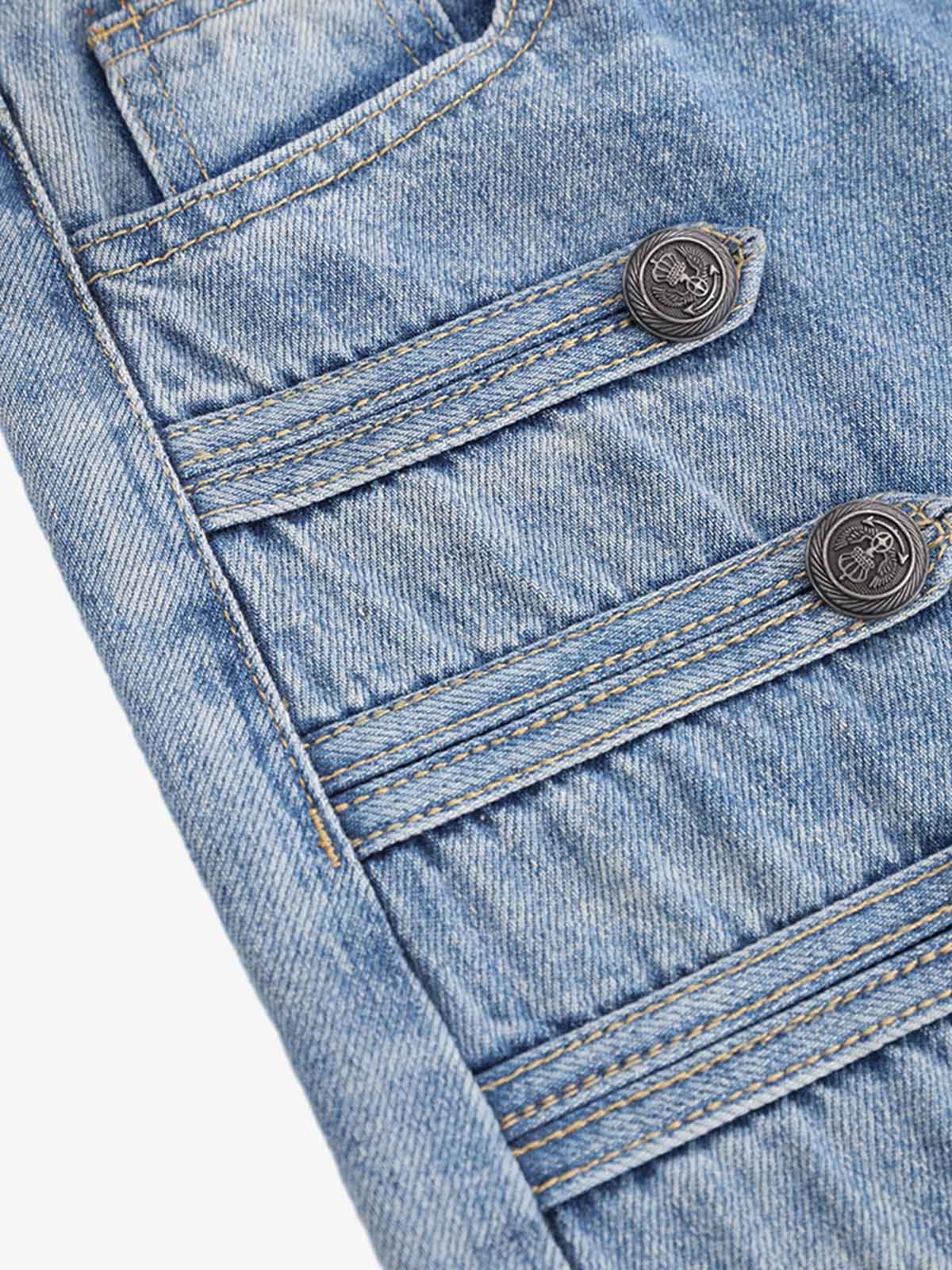 Button-Trim Curved-Leg Jeans