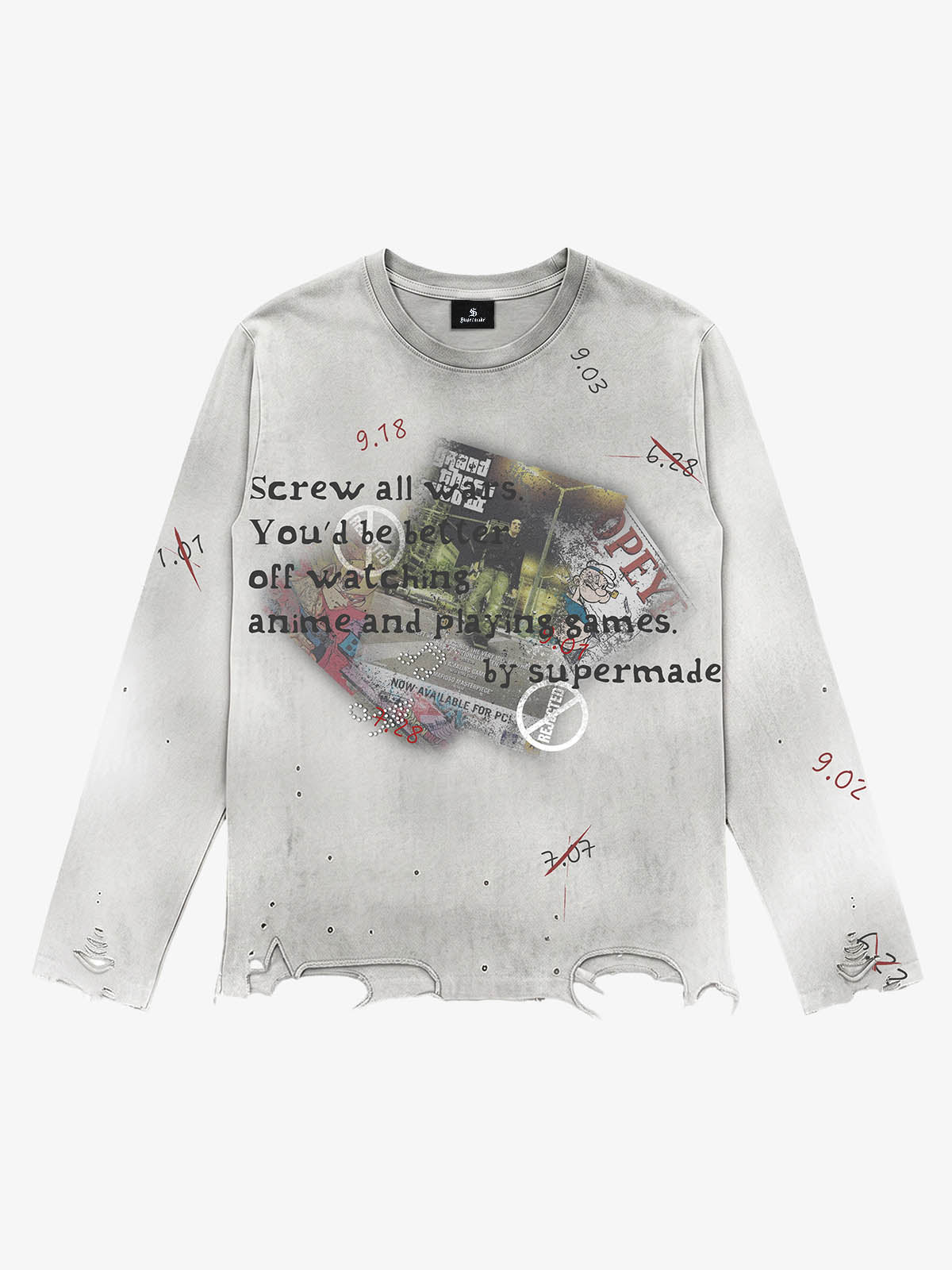 Rhinestone Graphic Dyed Long Sleeve Tee