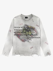 Rhinestone Graphic Dyed Long Sleeve Tee