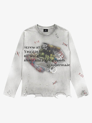 Rhinestone Graphic Dyed Long Sleeve Tee