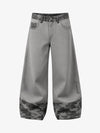 Light Grey Camo Wide-Leg Pants with Embroidered Detail