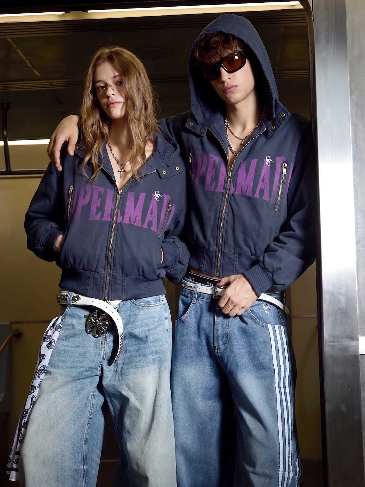 Graphic Cropped Hooded Jacket