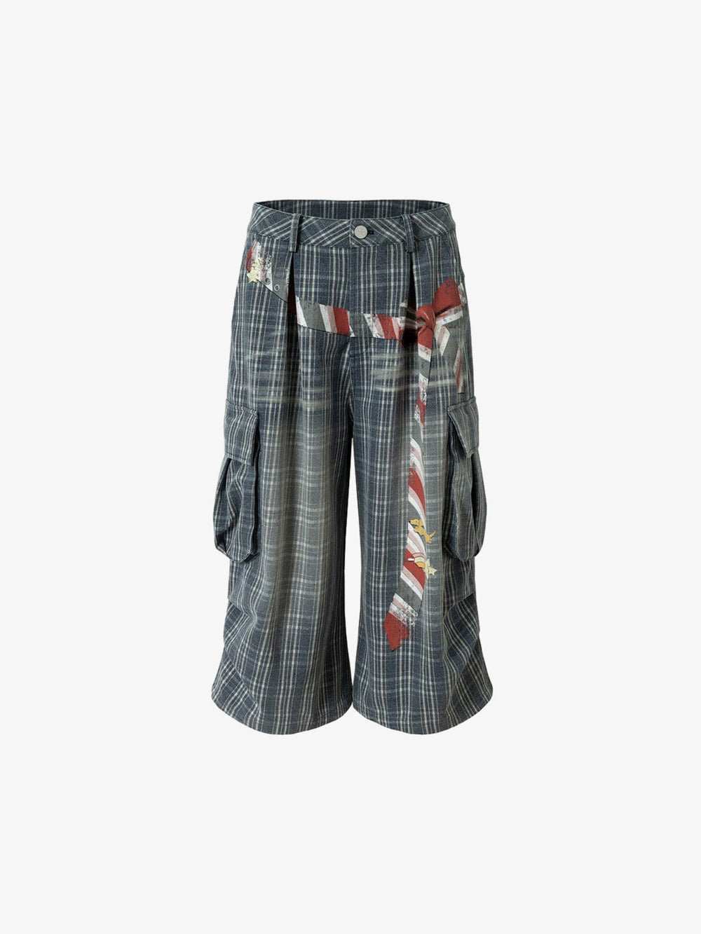 Plaid Cargo Wide-Leg Shorts 